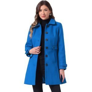 Winter Classic Overcoat with Pockets Single Breasted Pea Coat Blue